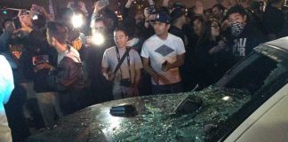 Беспорядки в Коста Мессе во время выступления Дональда Трампа