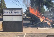 Commercial dumpster fire at parking lot of Peace to Israel church Peace To Israel