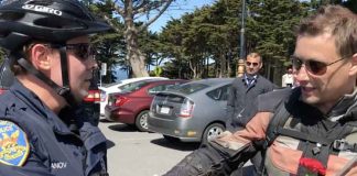 Russian member of the San Francisco Police thanks veterans for WW2 Victory immortal regiment