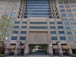 CA DOJ Headquarters Building Entrance in Sacramento, CA