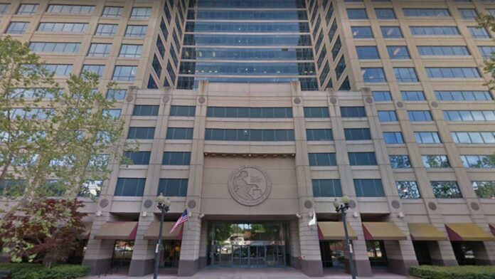 CA DOJ Headquarters Building Entrance in Sacramento, CA