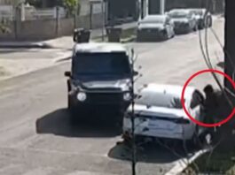 Moment mom crashes into getaway car after burglars targeted home with her kids inside