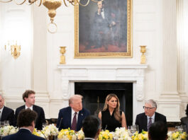 President Donald Trump and First Lady Melania Trump host business and technology leaders for a dinner in State Dining Room at the White House
