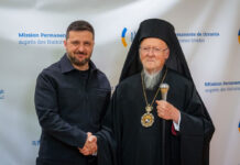 Volodymyr Zelensky and Patriarch Bartholomew.